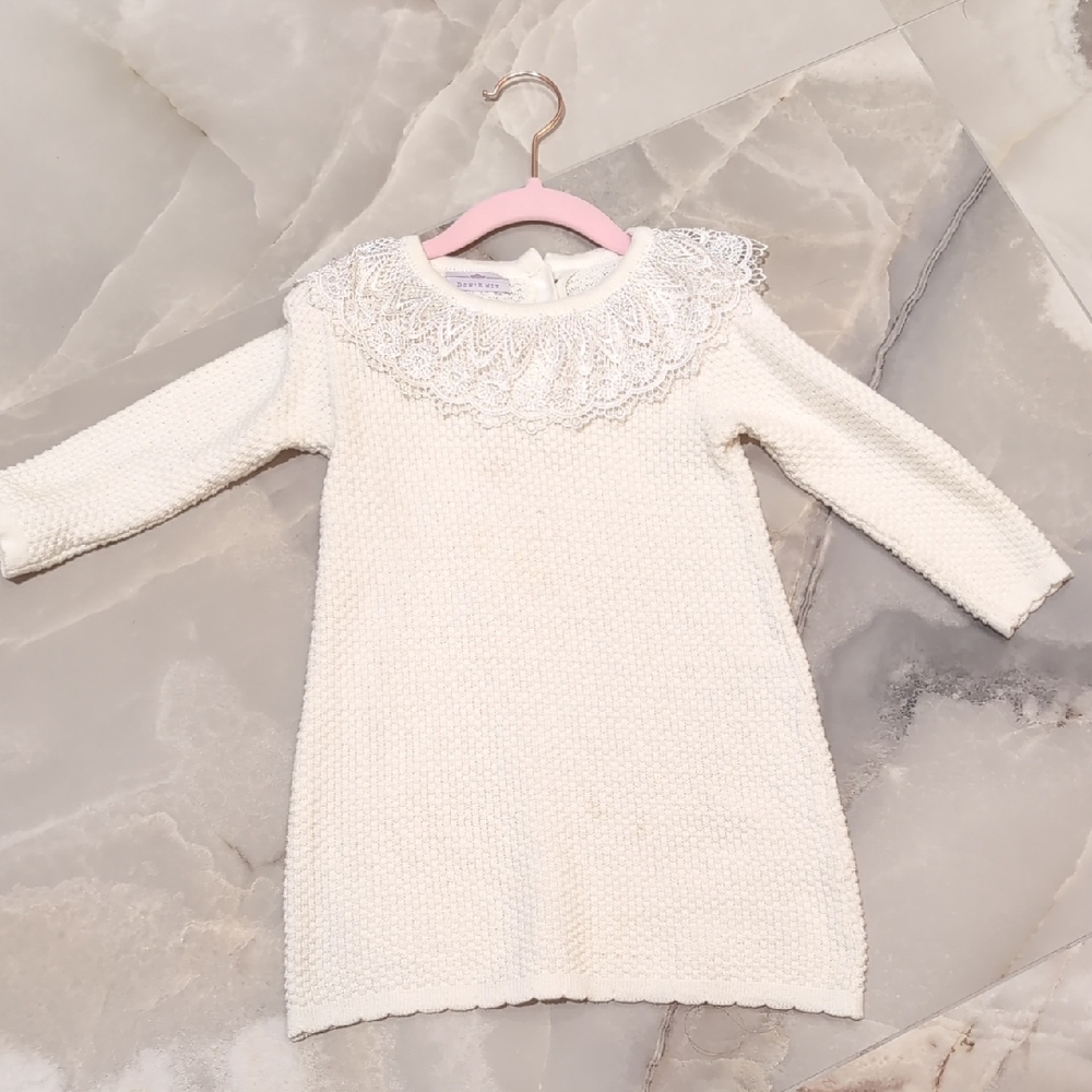 BonKnit White  Dress with Lace Collar